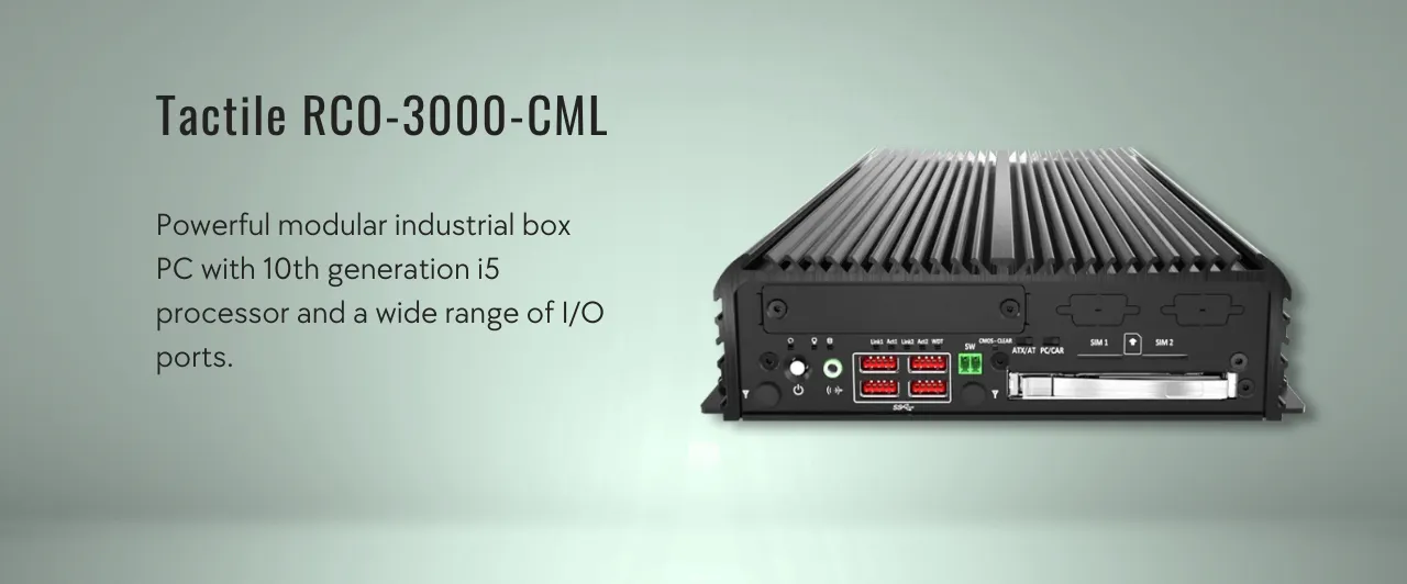 Powerful modular industrial box PC with 10th generation i5 processor and a wide range of I/O ports.